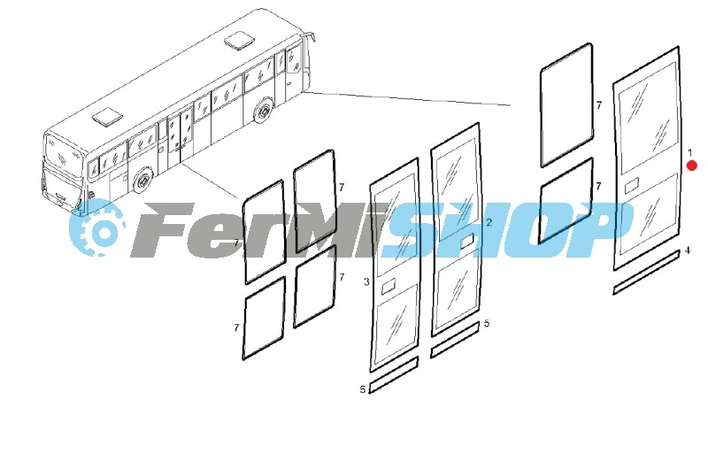 4400351 sklo prednych pravých dverí Iveco Bus Crossway E6